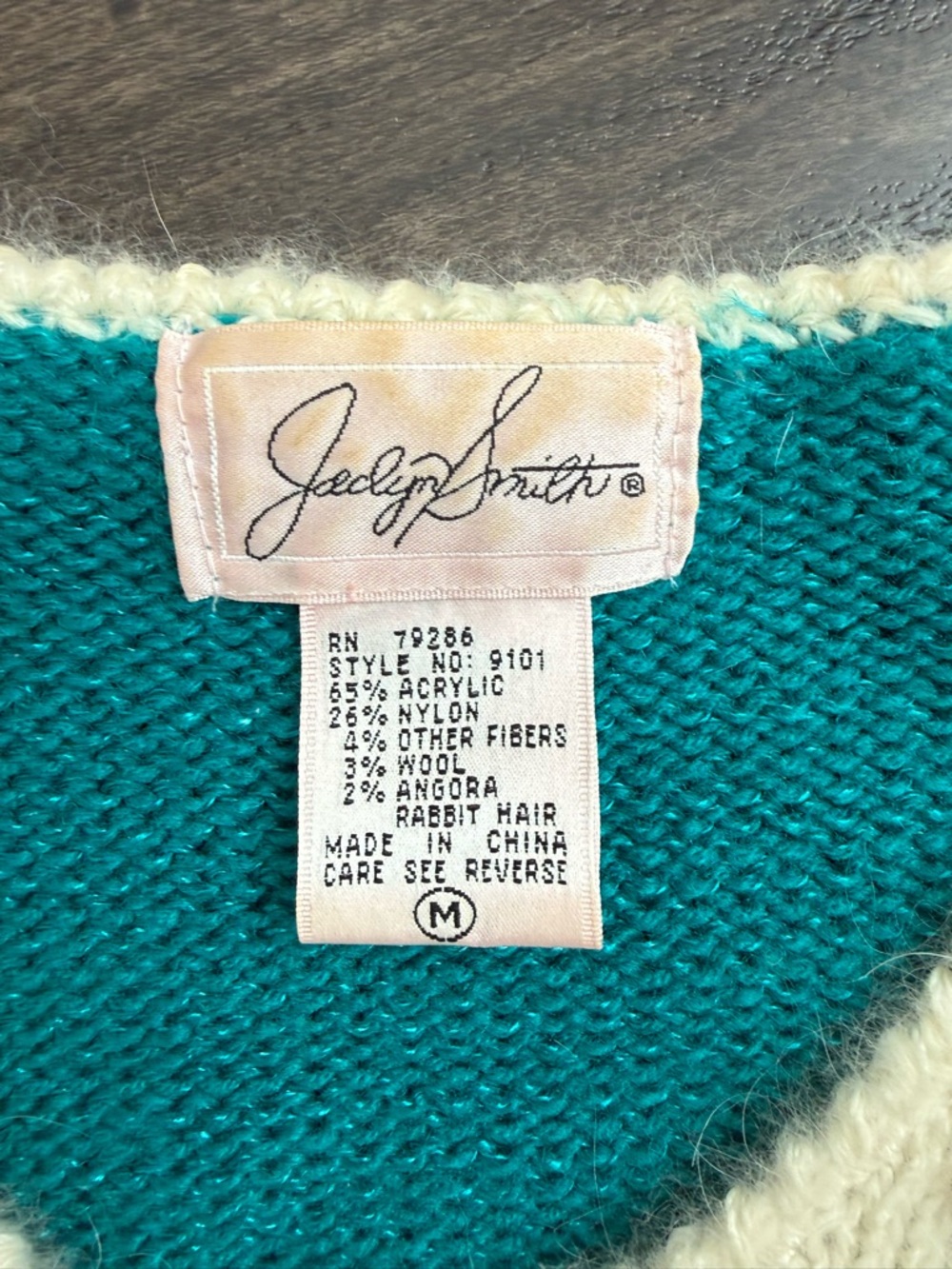 Vintage Jacklyn Smith Beaded Angora Sweater Teal Gold Fits S - Picture 5 of 11
